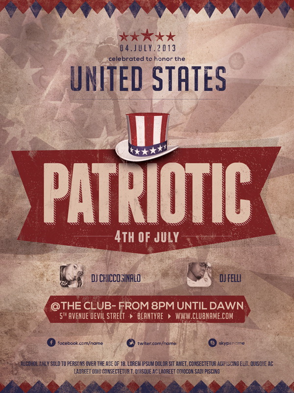 Patriotic United States дизайн ретро плаката Free PSD