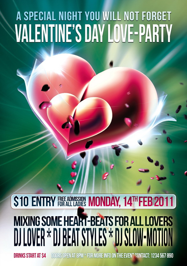 Плакат в форме сердца на День влюблённых Free PSD