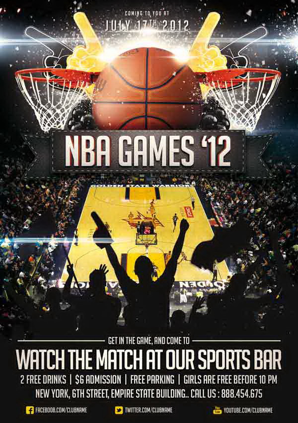 Игра в баскетбол рекламный плакат Free PSD