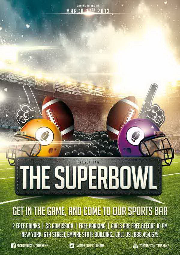 Дизайн плаката The SuperBowl Sports Free PSD