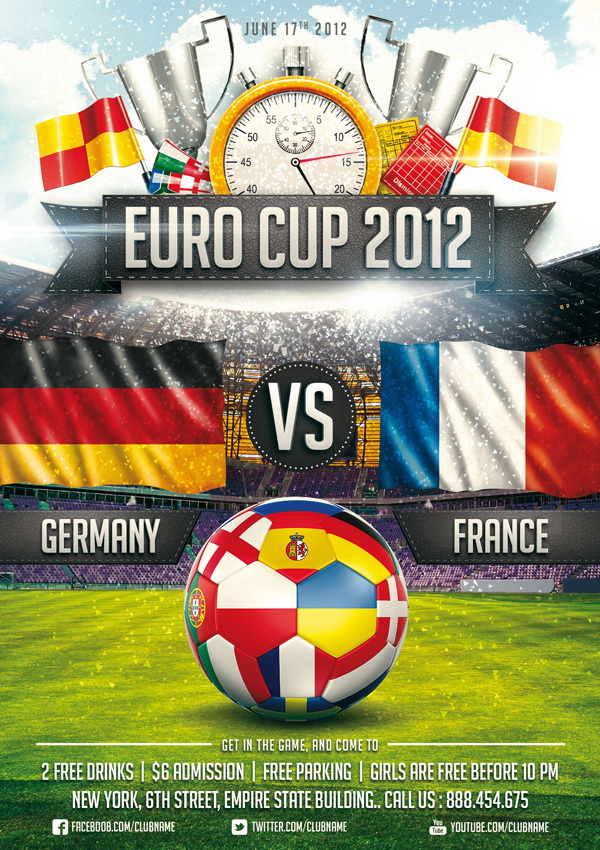 Рекламный плакат Чемпионата Европы по футболу Free PSD