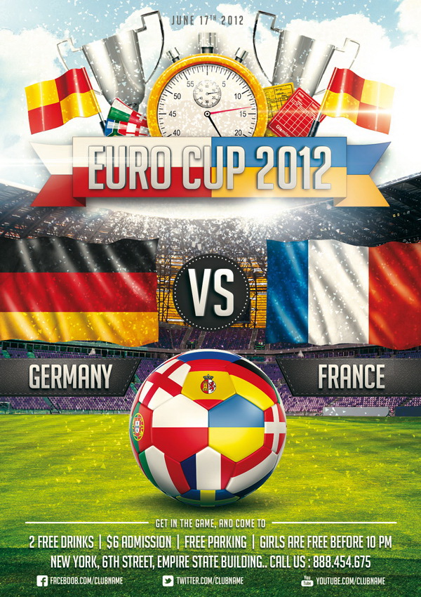 Рекламный плакат Чемпионата Европы по футболу Free PSD