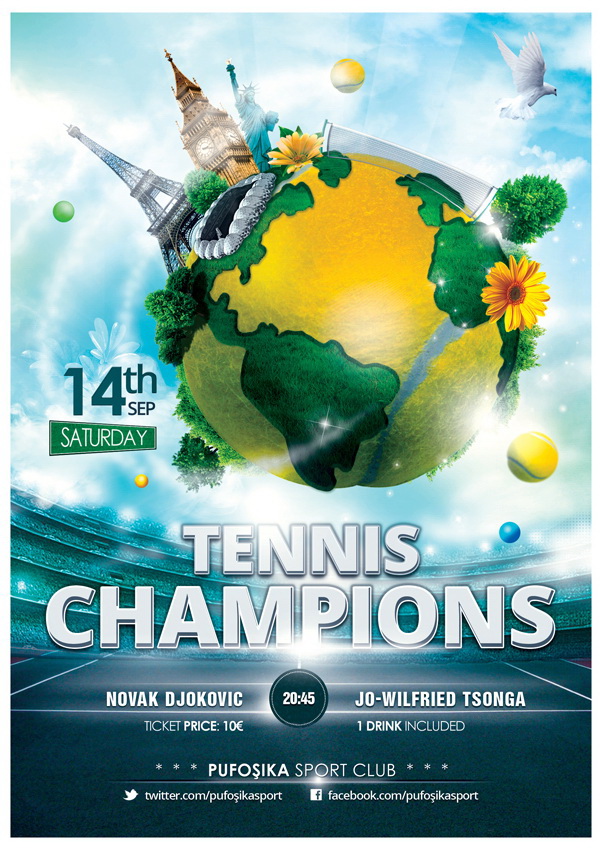 Tennis Champions рекламный плакат Free PSD