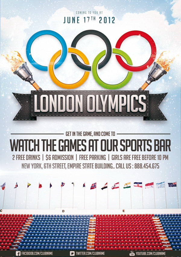 Рекламная афиша London Olympics дизайн макета для промоушена Free PSD