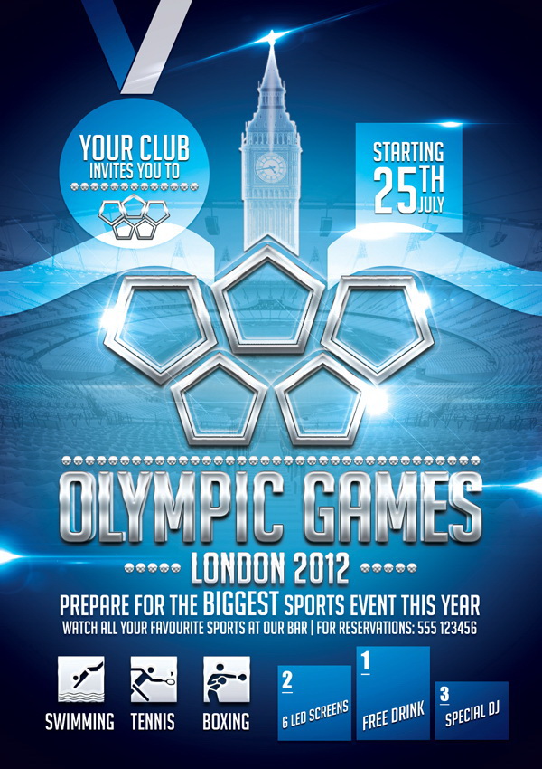 Лондонский Биг-Бен в дизайне плаката для олимпиады Free PSD