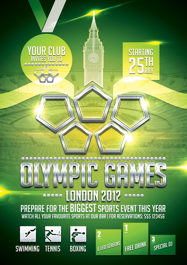 Лондонский Биг-Бен в дизайне плаката для олимпиады Free PSD