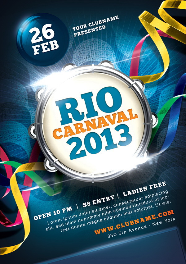 Carnaval RIO синий рекламный плакат Free PSD