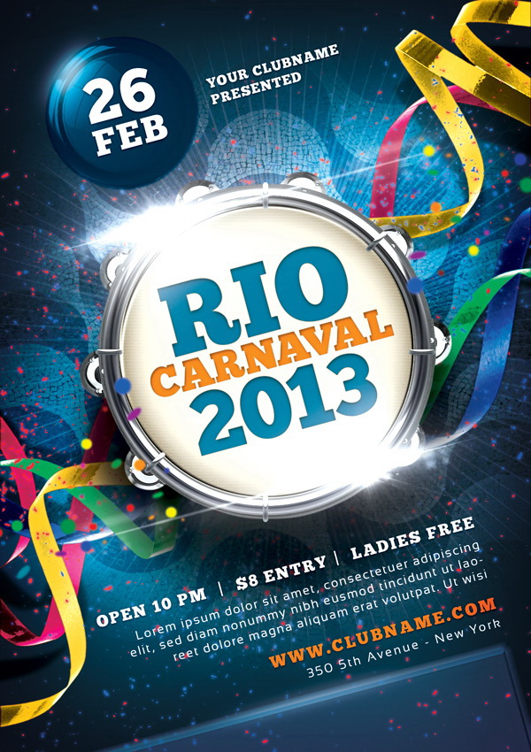 Carnaval RIO синий рекламный плакат Free PSD