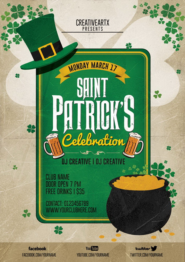 Saint Patrick’s Celebration макет в стиле ретро Free PSD
