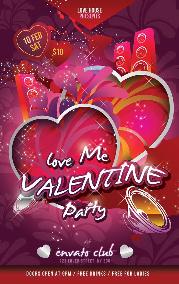 Плаката Love Me Valentine Party Free PSD