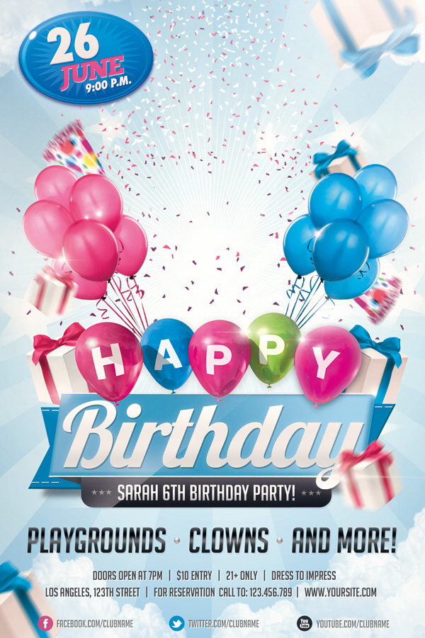 Постер Happy Birthday с шариками Free PS