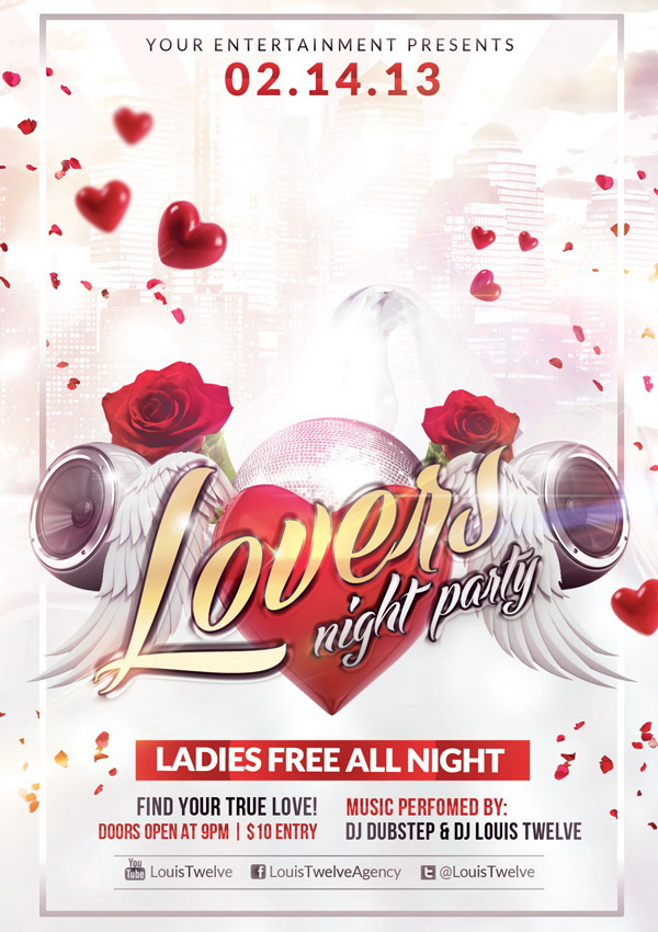 Сердечки и розы Lover’s Night Party Free PSD